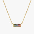 Solid Gold Rainbow Sapphire Bar Necklace (0097DF)