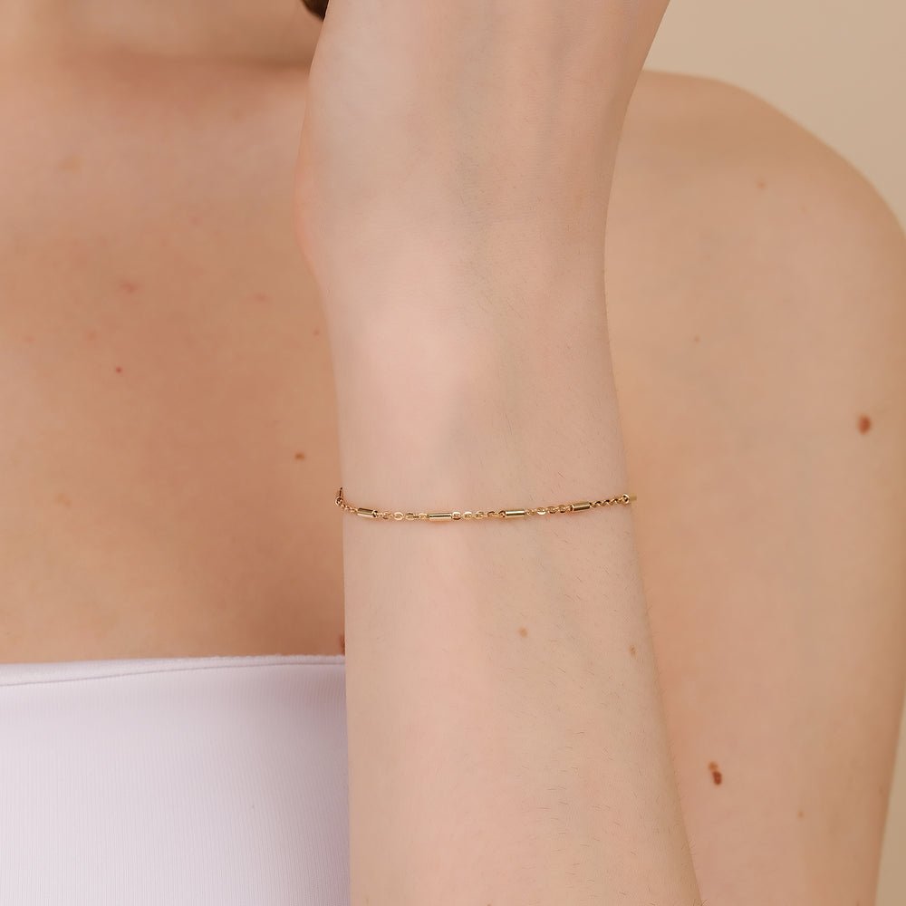 Solid Gold Bar Station Bracelet