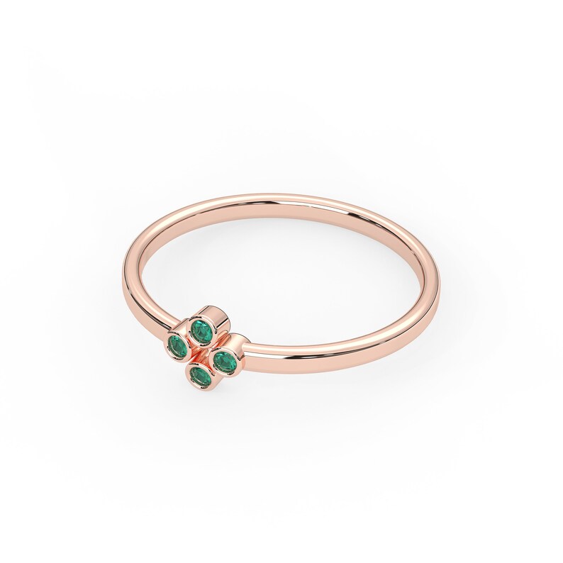 Solid Gold Natural Emerald Bezel Setting Ring