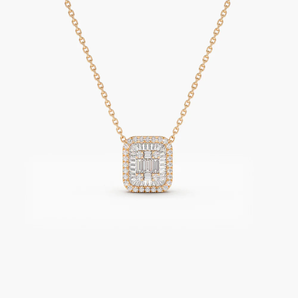 Solid Gold Unique Baguette Natural Diamond Statement Necklace