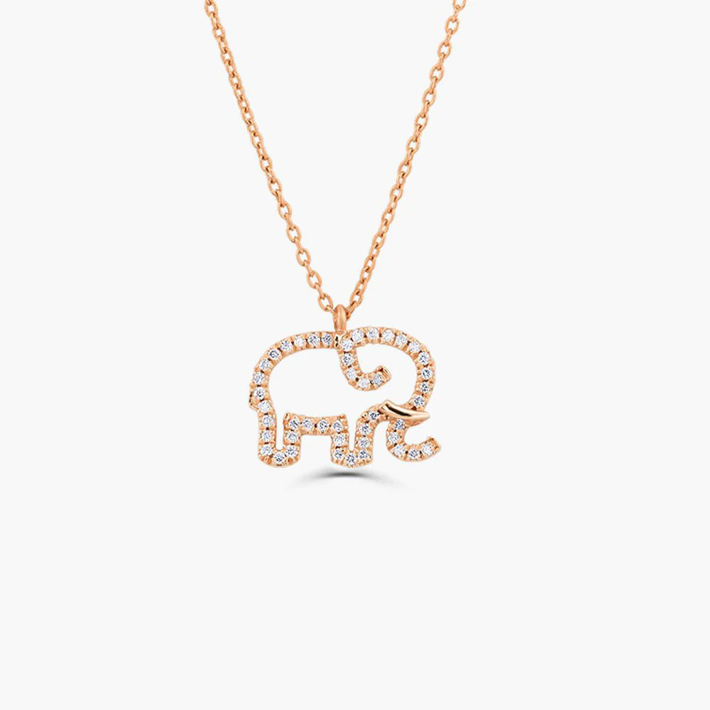 Solid Gold Diamond Elephant Charm Necklace