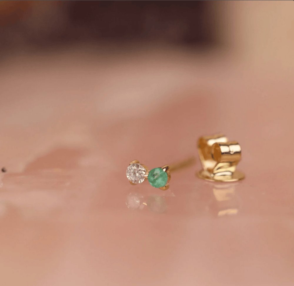 Solid Gold Emerald & Diamond Stud Earrings