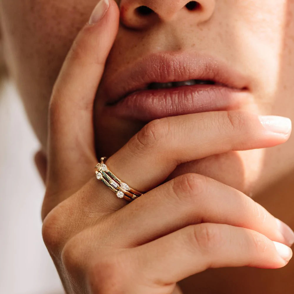 Solid Gold Stackable Half Bezel Diamond Eternity Ring