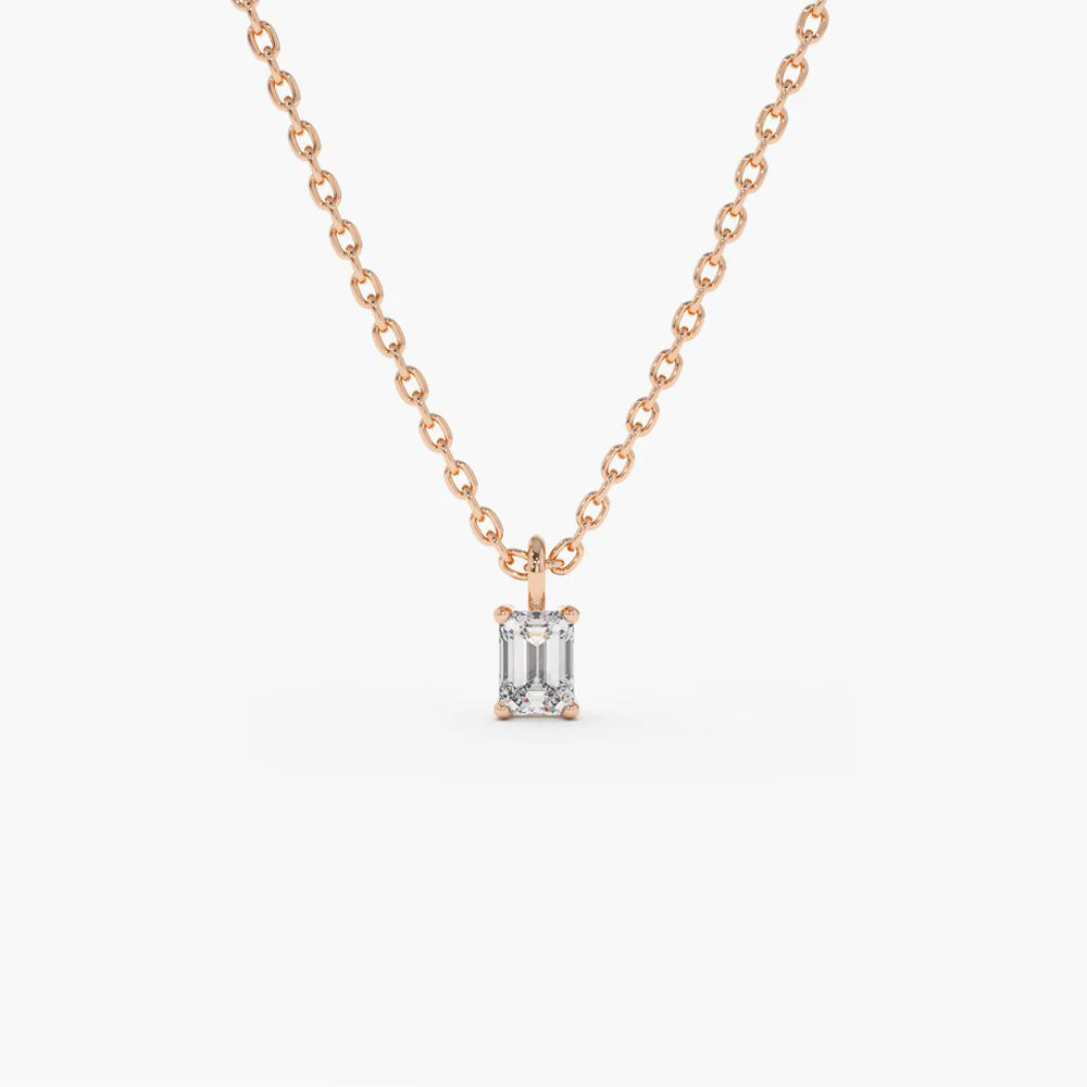 Solid Gold Emerald Cut Diamond Solitaire Necklace