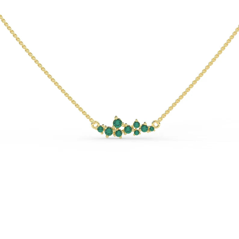 Solid Gold Natural Emerald Cluster Necklace (08AEBD)