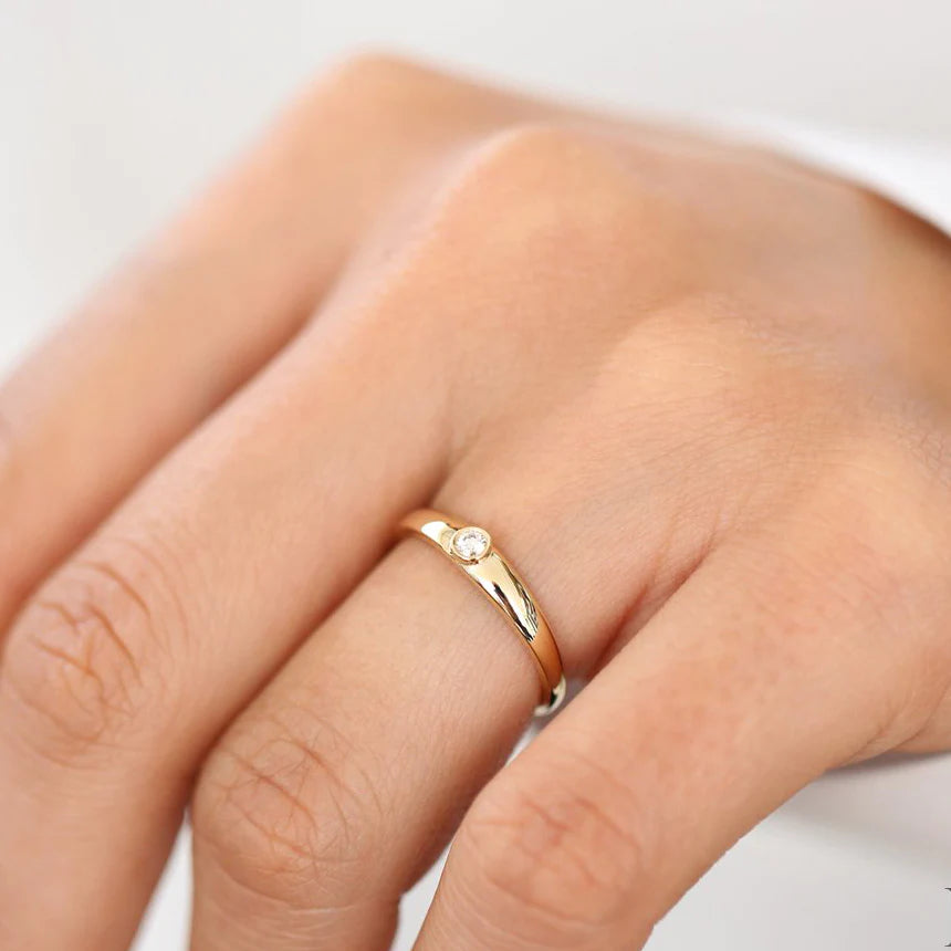 Solid Gold Dome Diamond Bezel Ring