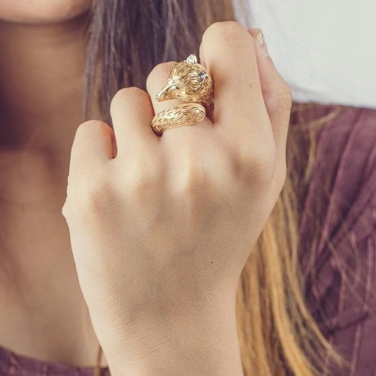 Solid Gold Textured Gold Diamond Vixen Ring
