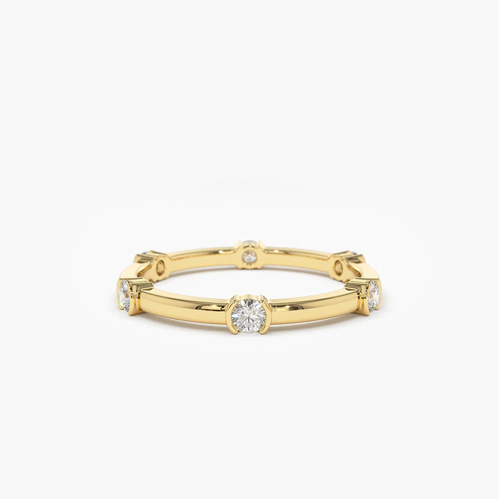 Solid Gold Stackable Half Bezel Diamond Eternity Ring
