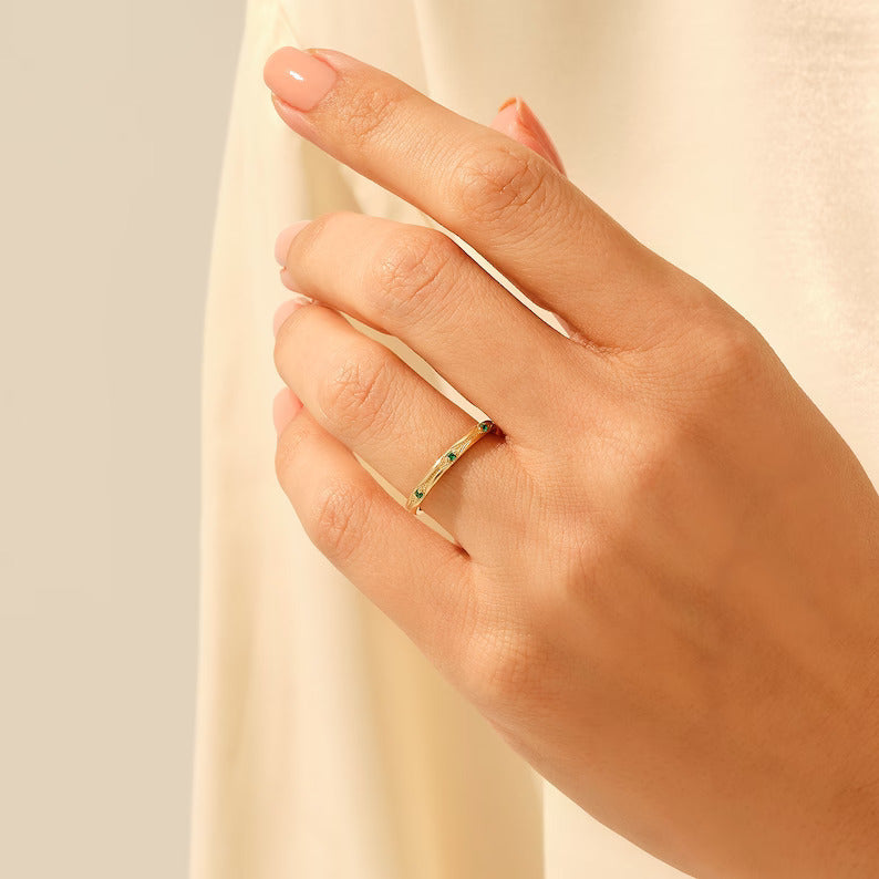 Solid Gold Art Deco Emerald Wedding Ring