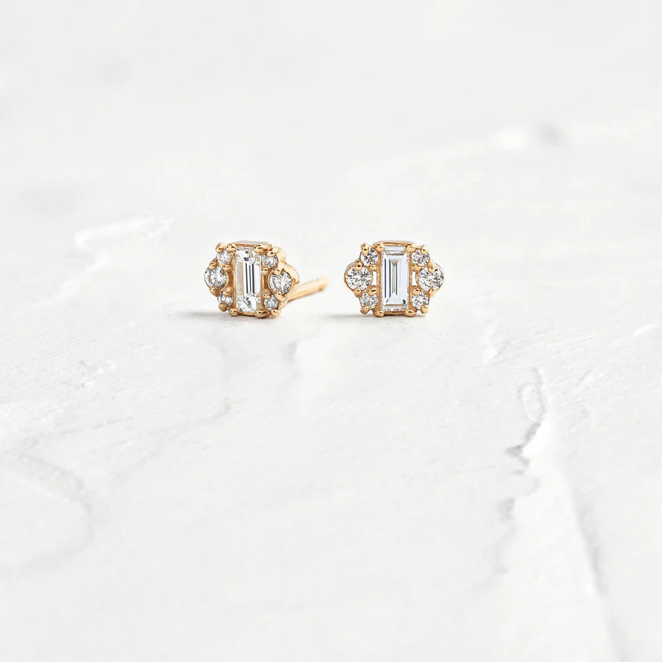 Solid Gold Spun Silk Gold Diamond Studs