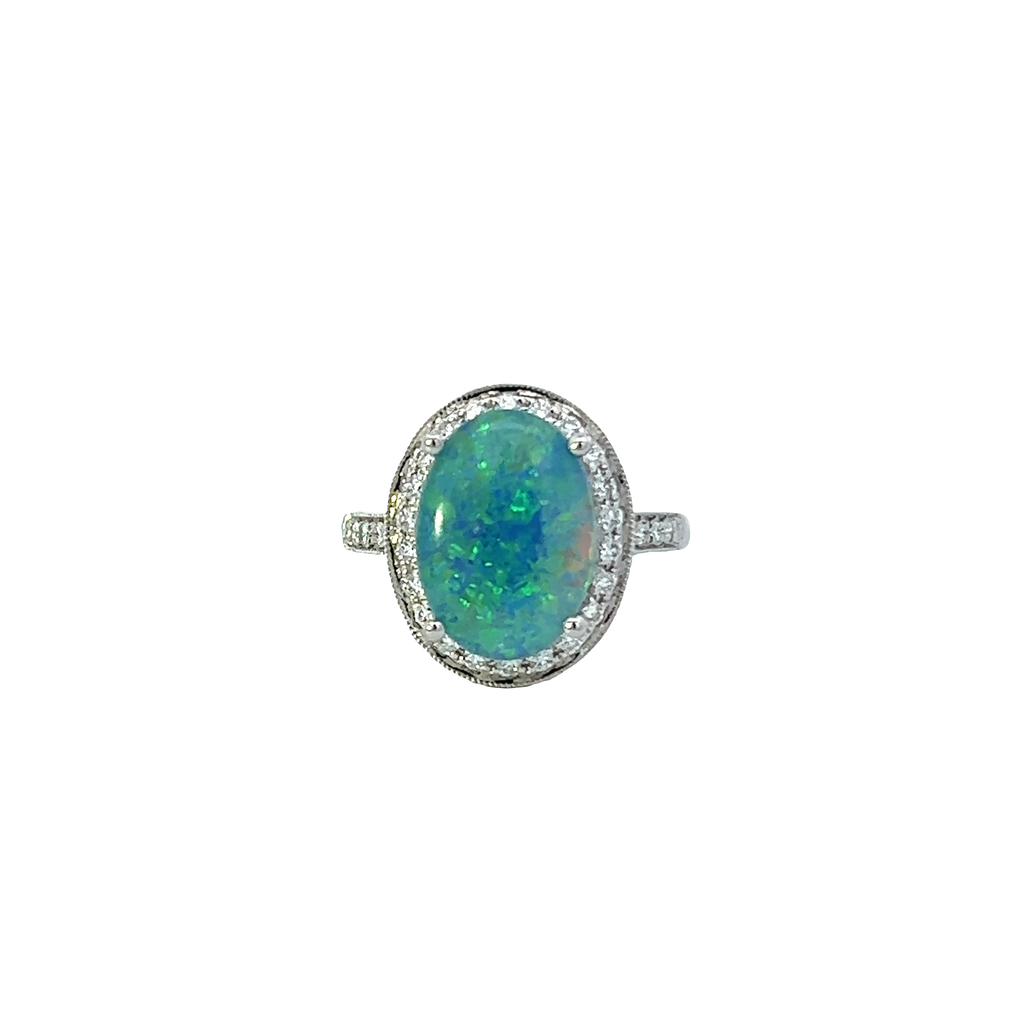 Solid Gold Opal And Diamond Ring (6B1BC0)