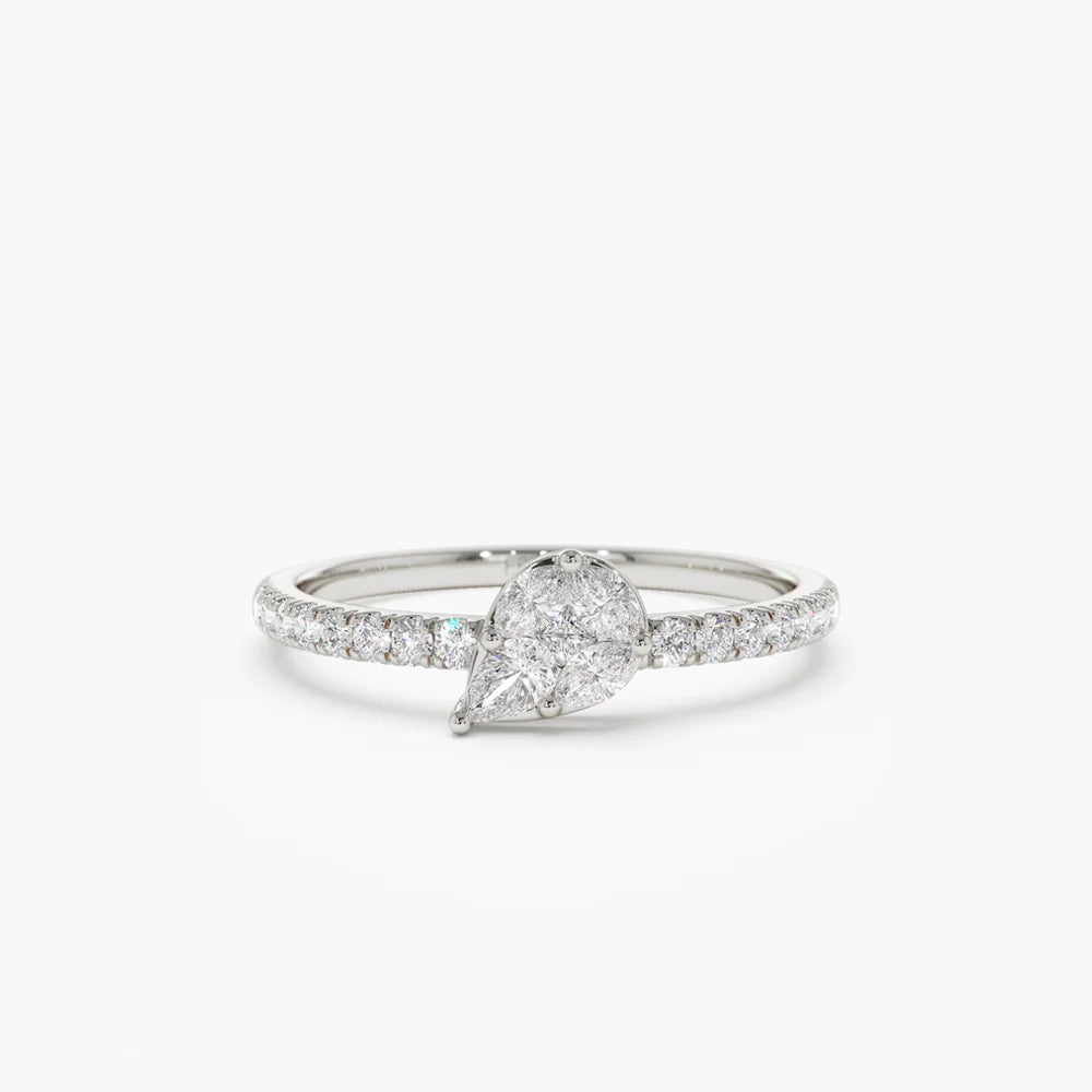 Solid Gold Pear Shape Illusion Setting Diamond Engagement Ring