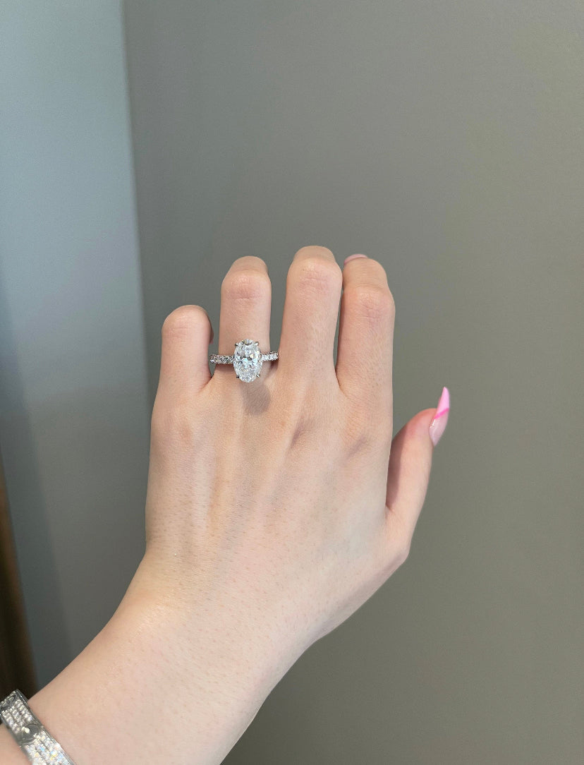 Solid Gold 4 Carat Oval Moissanite Diamond Ring