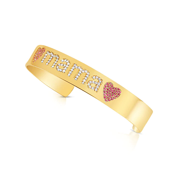 Solid Gold Personalized Diamond Letter Cuff Bracelet