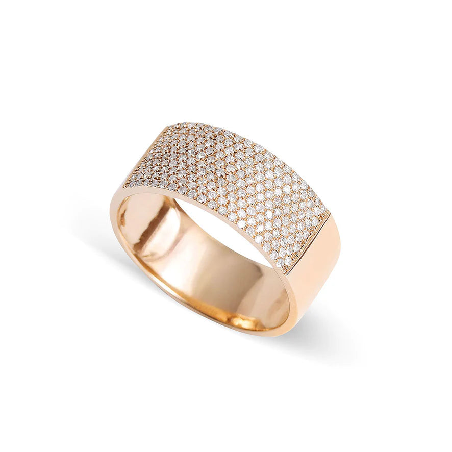 Solid Gold Cigar Band Ring with Diamond Edging | Diamond Ring for women