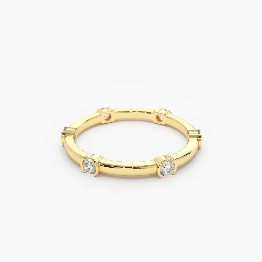 Solid Gold Stackable Half Bezel Diamond Eternity Ring