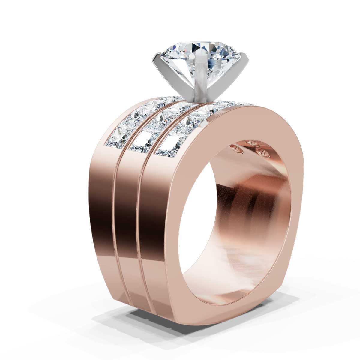 Solid Gold Triple Shank Lab Grown Diamond Ring