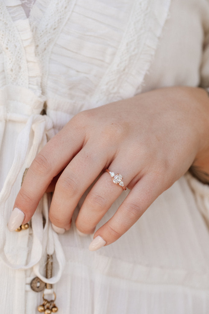 18K Solid Gold Lab-Grown Diamond Oval Ring and Band Set