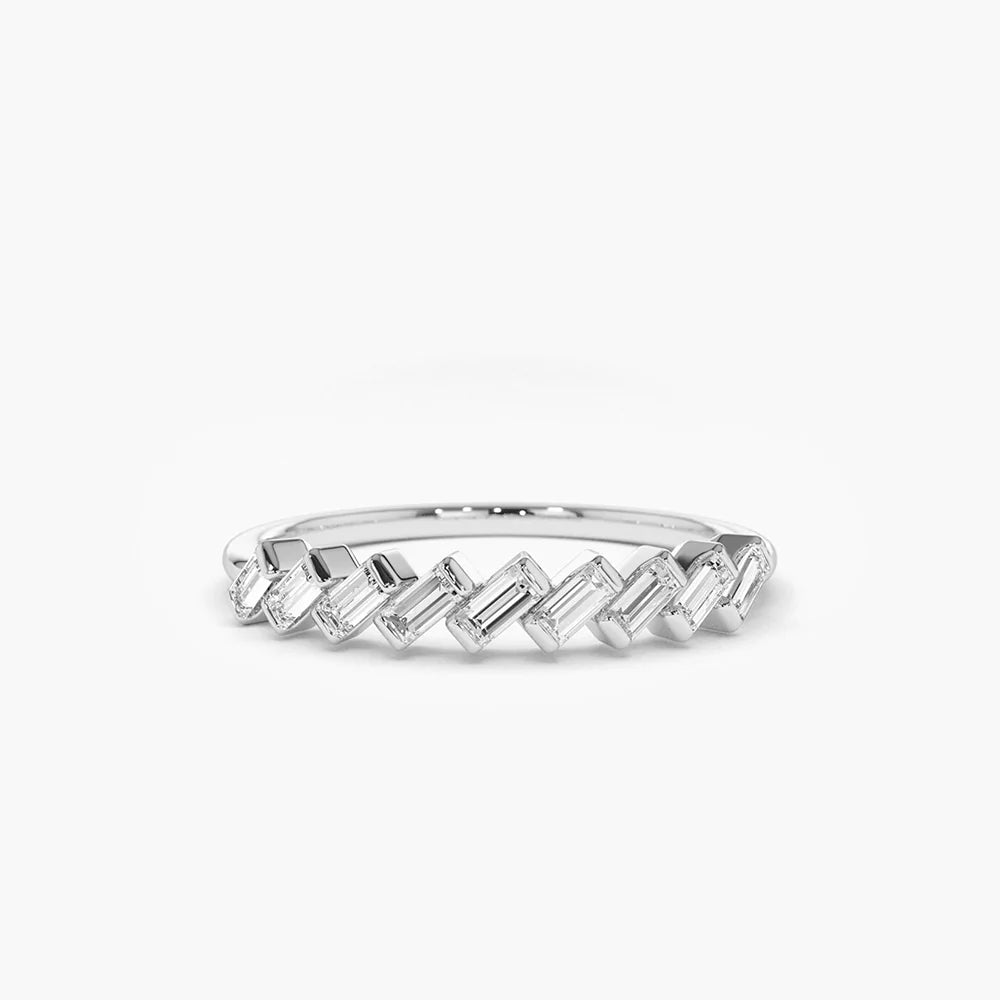 Solid Gold Slanted Channel Set Baguette Diamond Ring