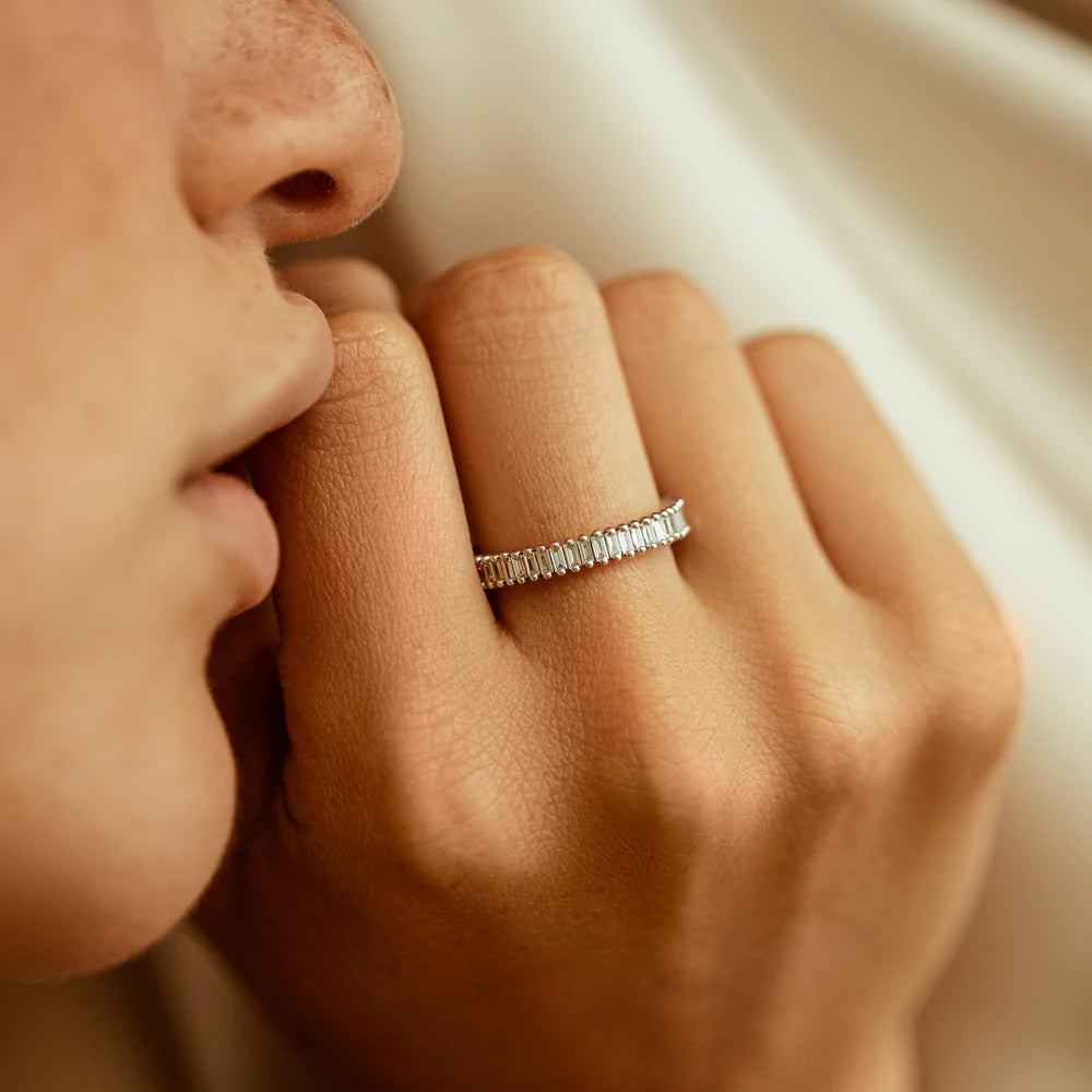 Solid Gold Prong Setting Full Eternity Baguette Diamond Ring
