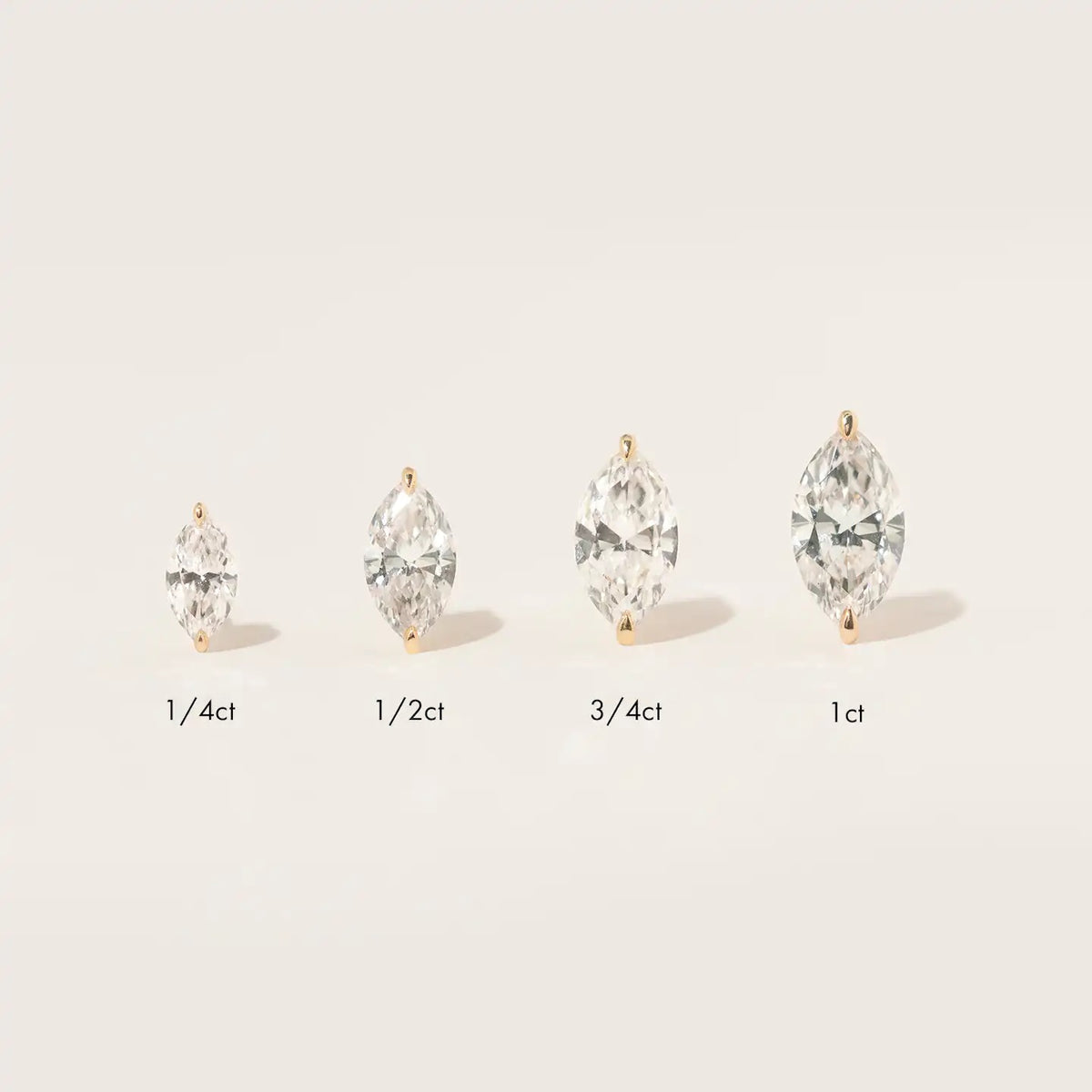 Solid Gold Marquise Solitaire Studs , 1ct. Moissanite Diamond Studs