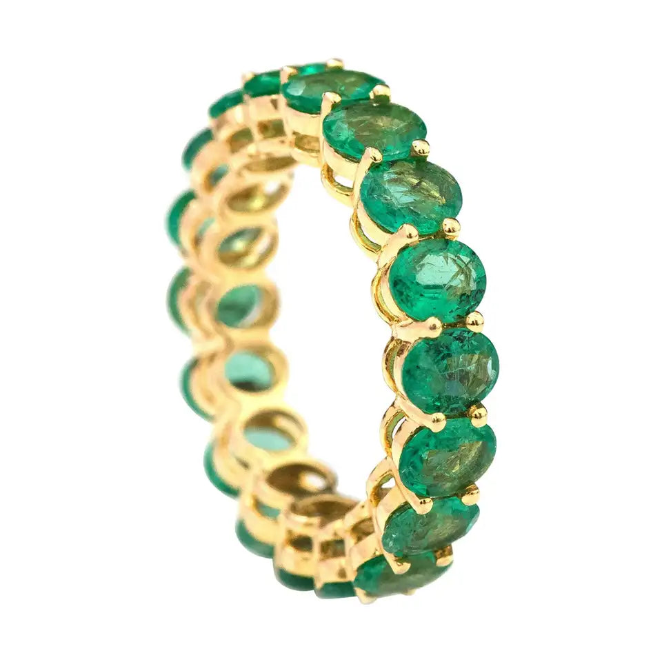 Solid Gold Oval Shaped Emerald Eternity Band