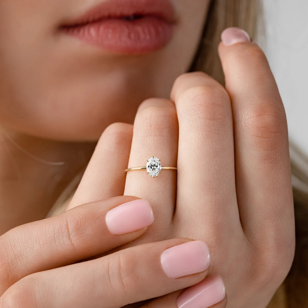 Solid Gold Lab-Grown Diamond Basket Oval Cut Ring