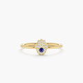 14K Solid Gold Diamond and Sapphire Hamsa Ring