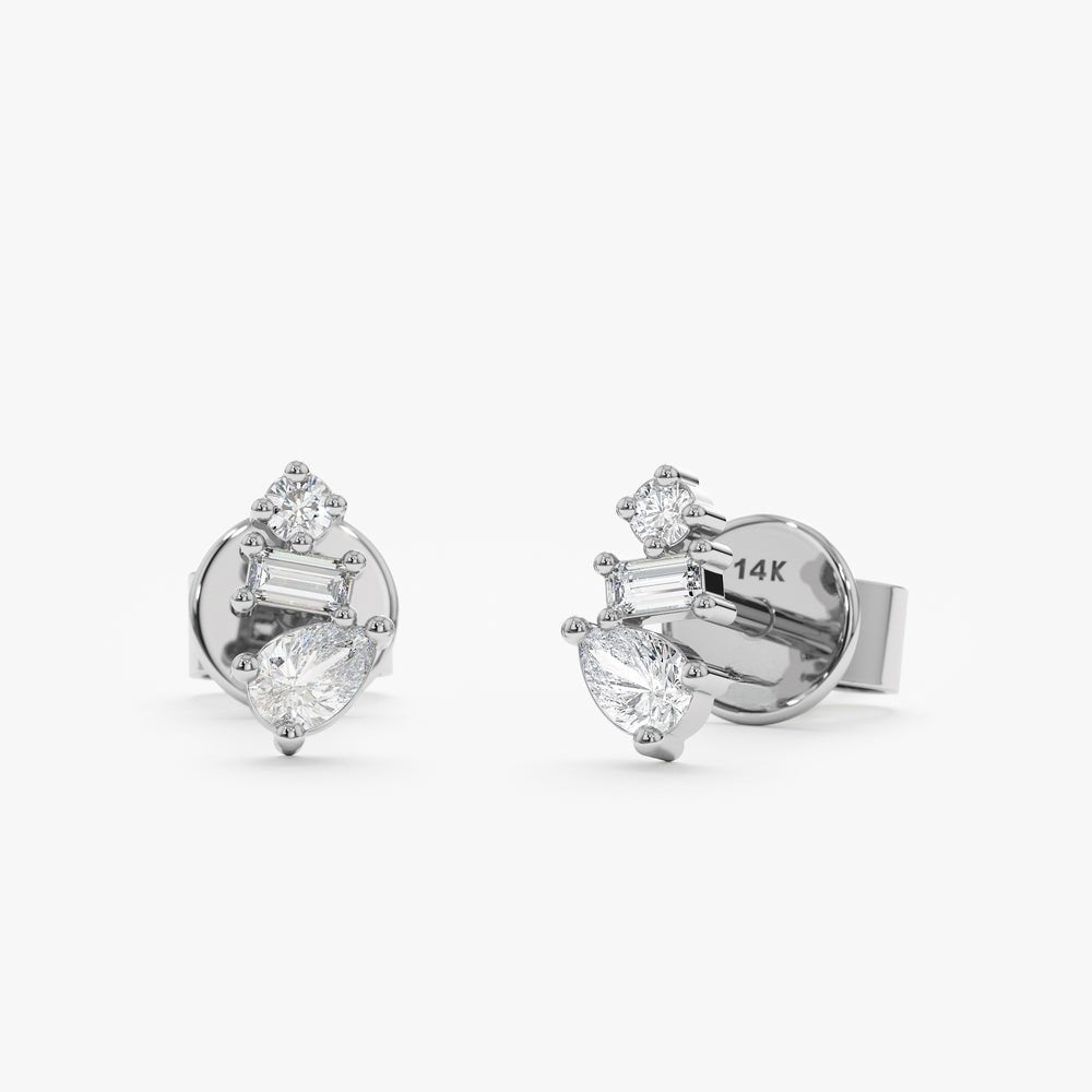 Solid Gold Mixed Diamond Cluster Studs