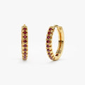 14K Solid Gold Ruby Huggie Hoop Earrings - Style A