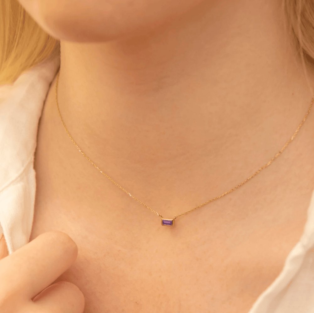 Solid Gold Dainty Amethyst Necklace (08FE43)