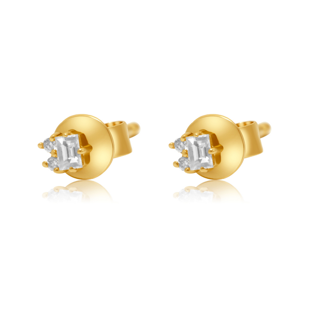 Solid Gold Diamond Mini Baguette Prong Stud