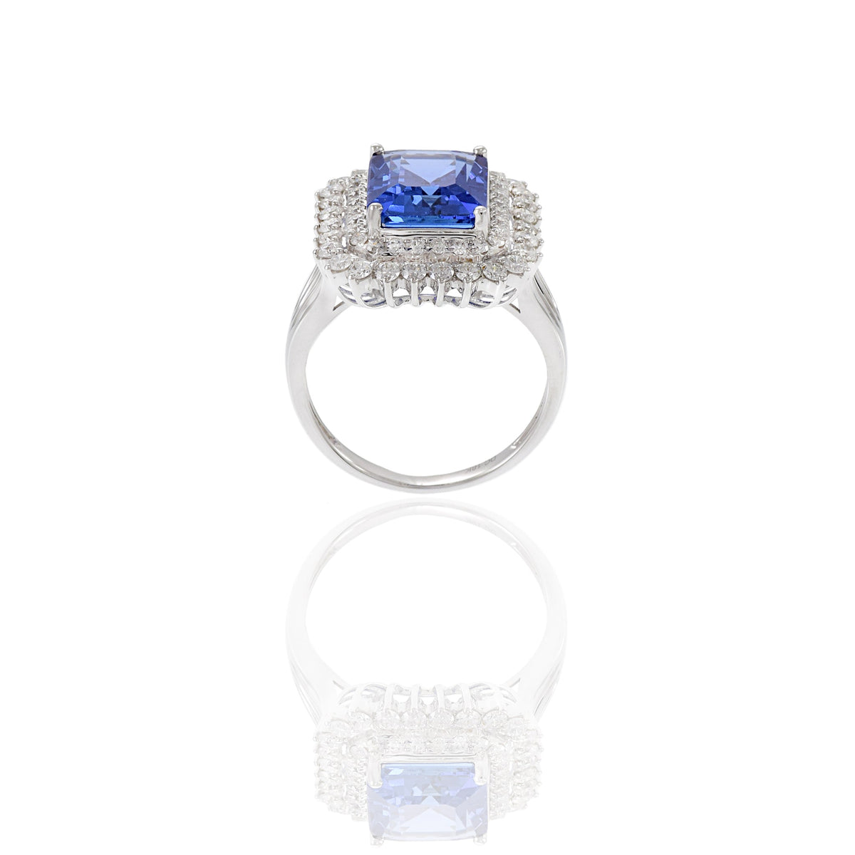 Solid Gold Emerald Cut Tanzanite And Diamond Ring