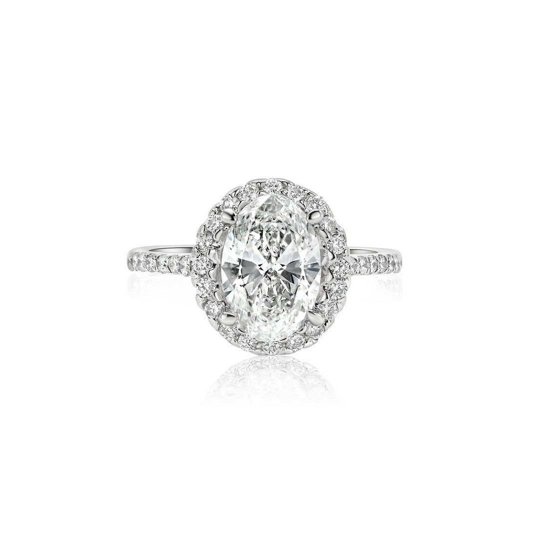 Solid Gold Lab-Created Diamond Oval Shape Halo Ring (2 CTW F-G)