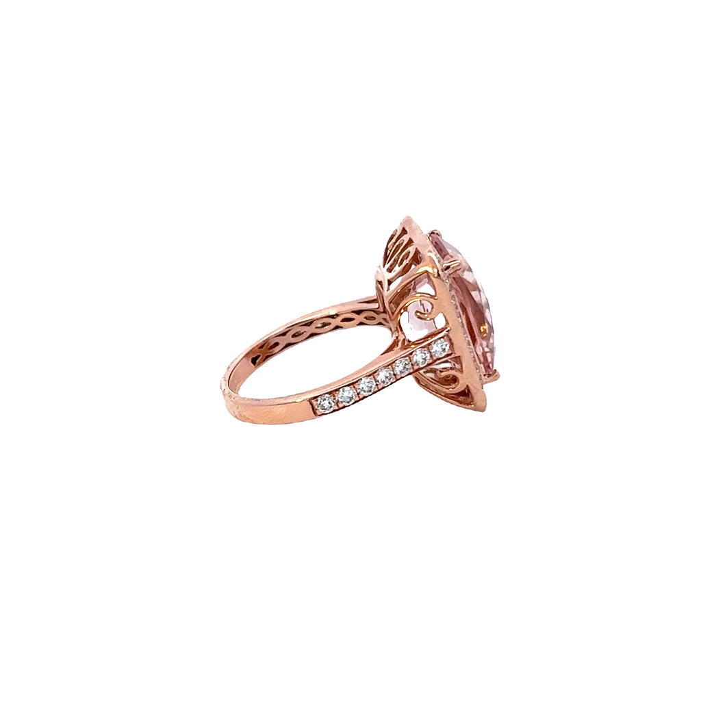 18K Solid Gold Morganite and Diamond Ring - Premium (Needs Price Review)