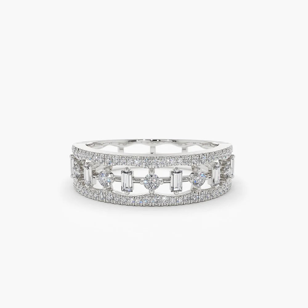 Solid Gold Unique Baguette Diamond Wedding Ring