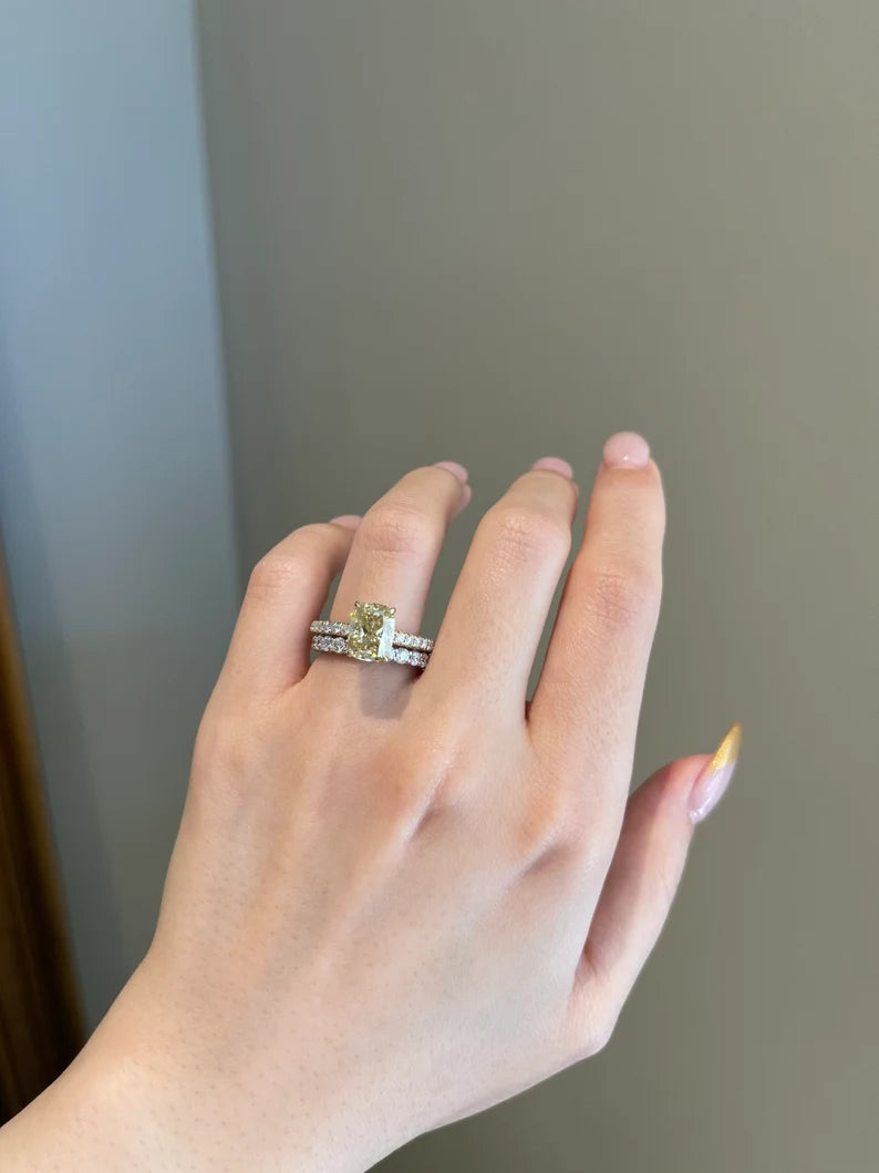 Solid Gold 3 Carat Yellow Cushion Moissanite Engagement Diamond Ring