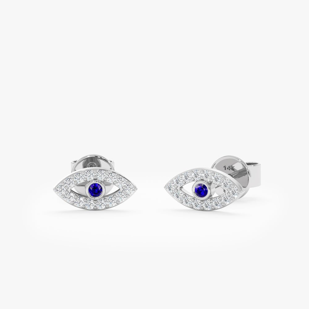 Solid Gold Diamond Sapphire Evil Eye Studs