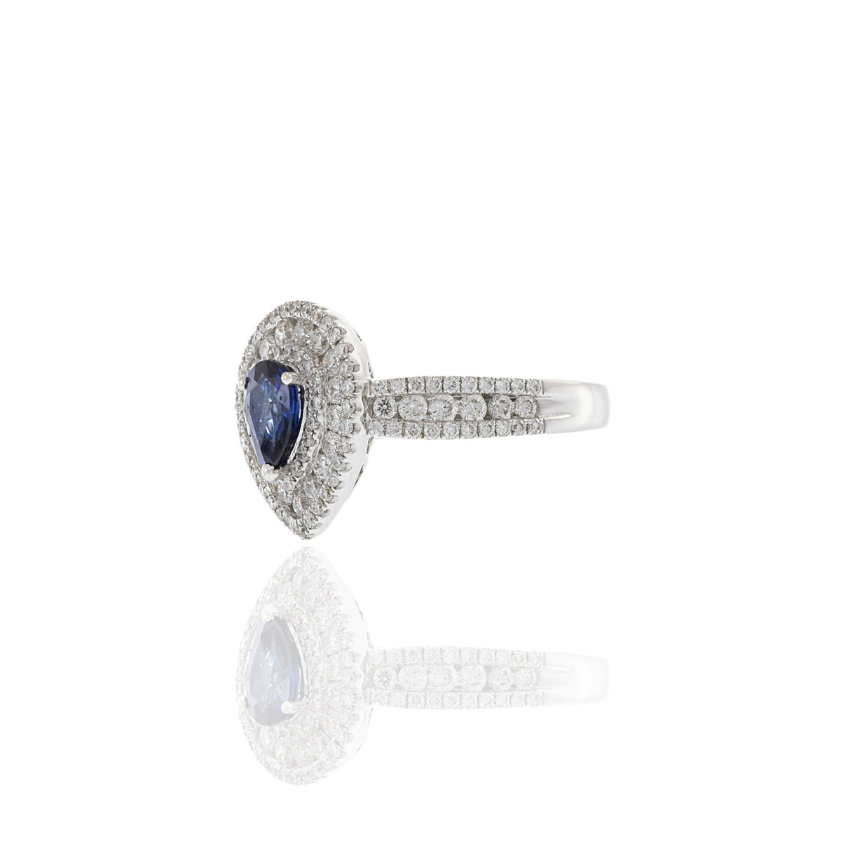 Solid Gold Pear Shaped Blue Sapphire and Diamond Ring (D458FF)