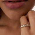 Solid Gold Dome Zig Zag Flush Diamond Ring