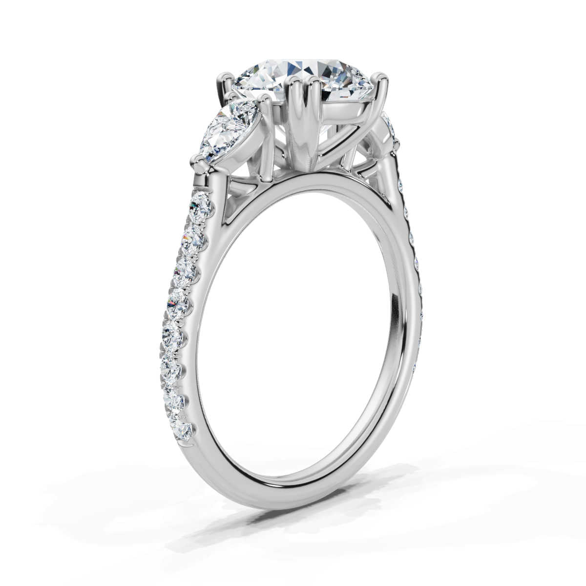 14K Solid Gold Three Stone Pear Lab Grown Diamond Ring