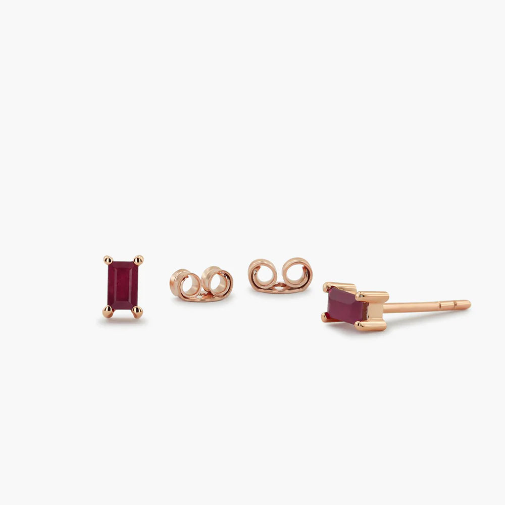 Solid Gold Baguette Ruby Earrings