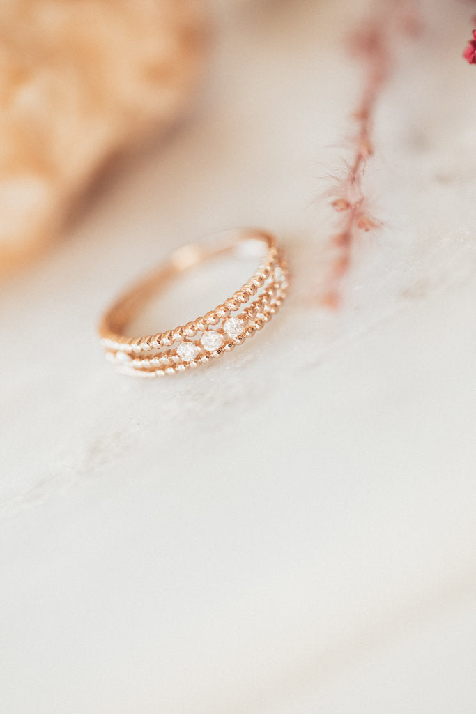 Solid Gold Three Beaded Diamond Band