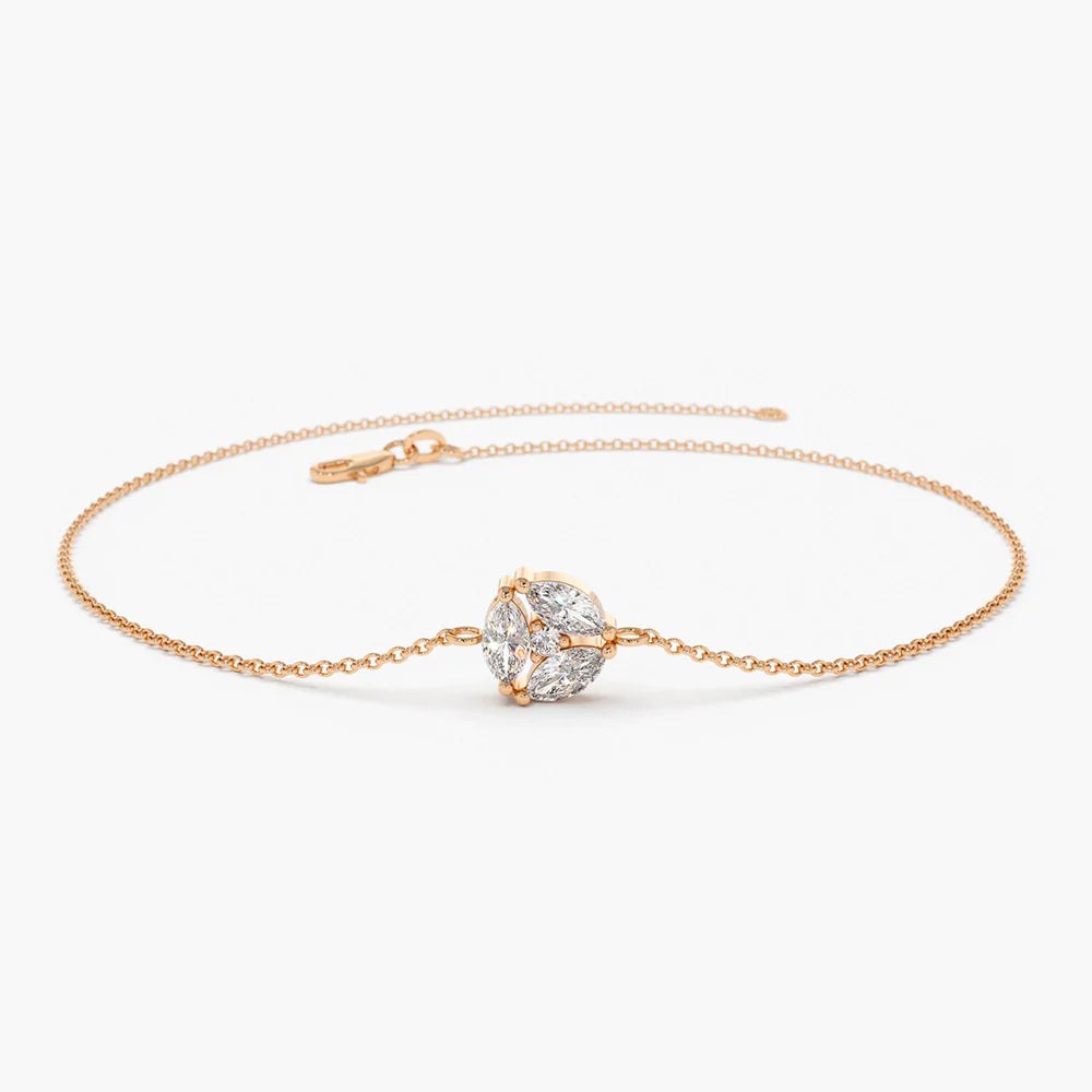Solid Gold Marquise Diamond Cluster Bracelet