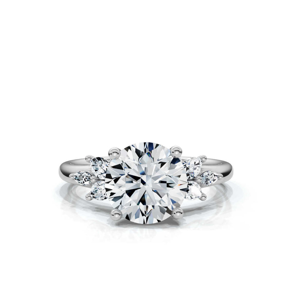 Solid Gold 2 CT Marquise & Round Shape Lab Grown Diamond Ring