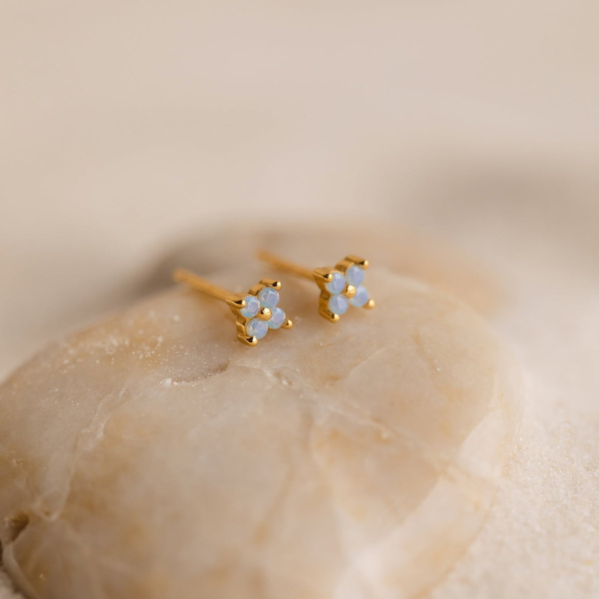 Solid Gold Light Opal Flower Stud Earring