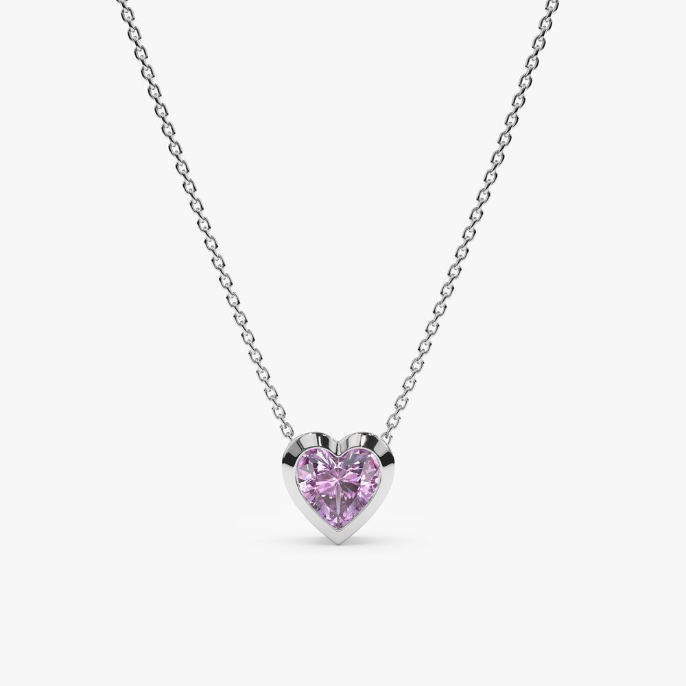 Solid Gold Amethyst Heart Necklace (26BDE2)
