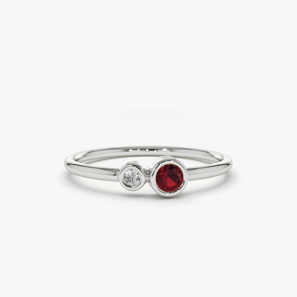 Solid Gold Bezel Setting Ruby and Diamond Ring