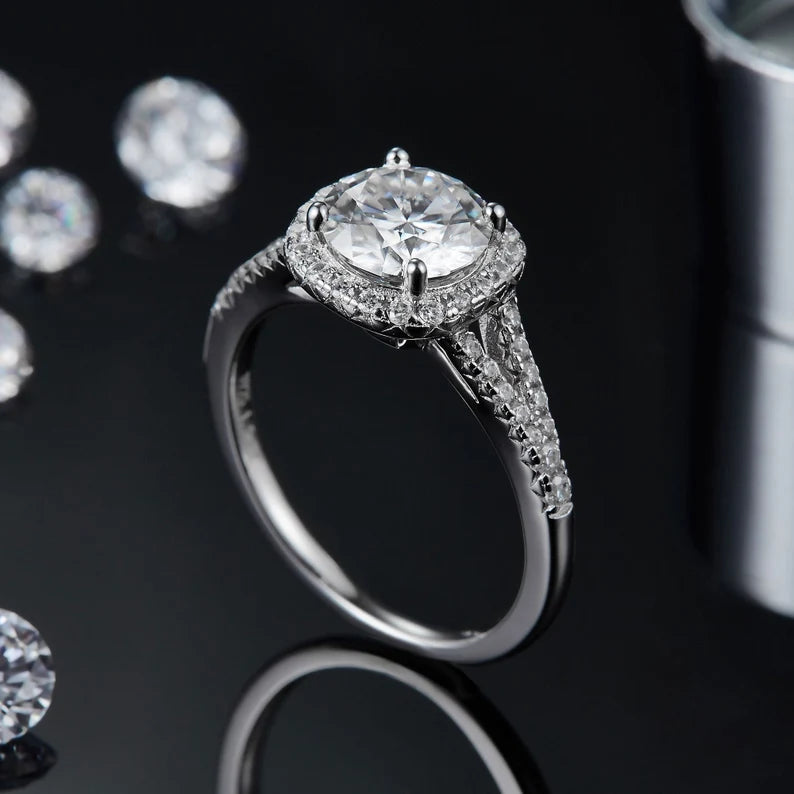 Solid Gold 2 Carat Brilliant Round Moissanite Engagement Ring