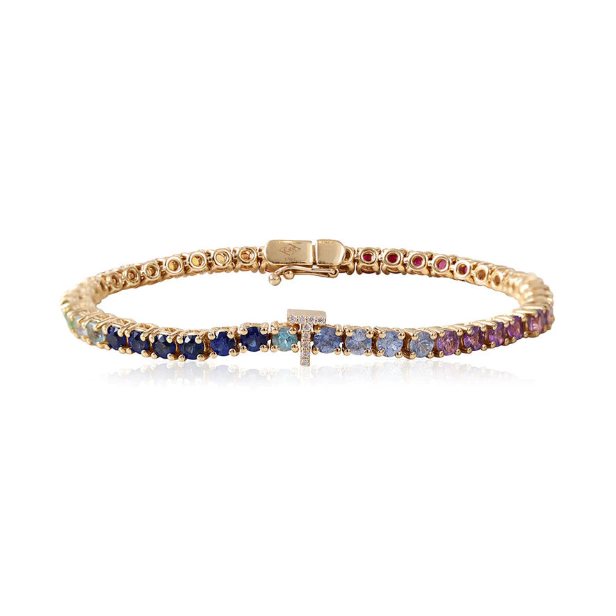 Solid Gold Rainbow Personalized Tennis Bracelet